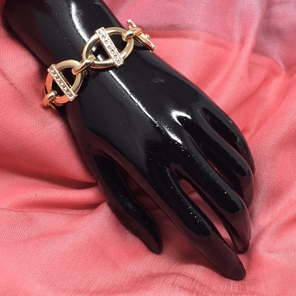 Jewelry - Gold Pave Crystal Link Bracelet 7” 8” New Toggle